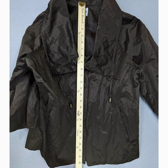 Chico's Jacket Womens 1 Med 8 Chocolate Brown Crinkle 3/4 Sleeve Mob Wife - Picture 7 of 11